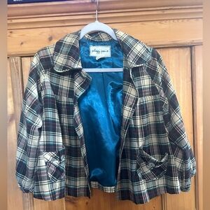 Plugg Jeans- cropped corduroy plaid jacket sz. L